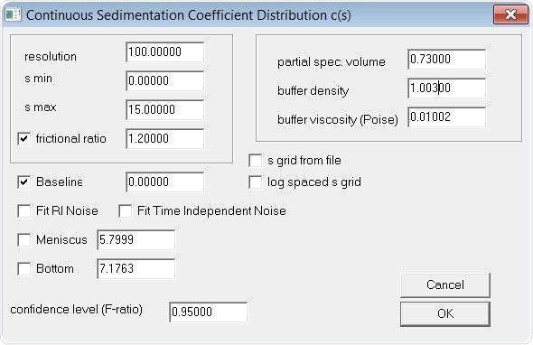 SEDFIT fitting parameters