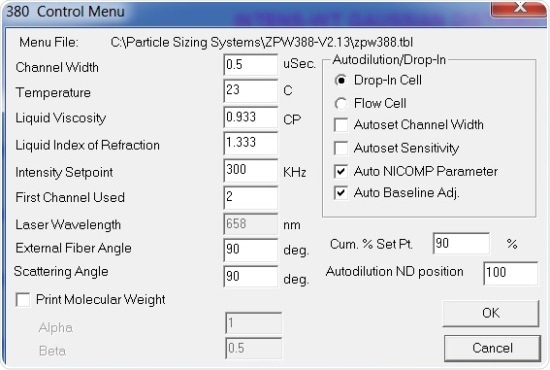 Control menu settings
