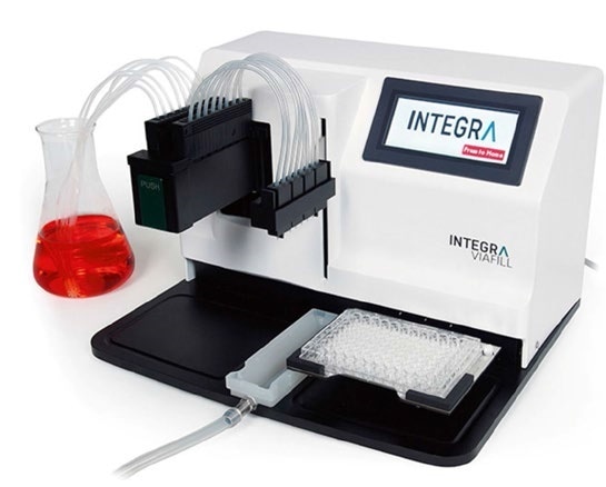 Microplate dispenser for uniform cell seeding.