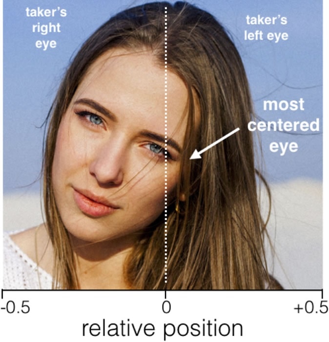 Criteria for measuring the relative position of the most-centred eye. The image was not in the examined database and was cropped for the purpose of illustrating measuring criteria. Image in the public domain (see www.pexels.com/photo-license). https://doi.org/10.1371/journal.pone.0218663.g001