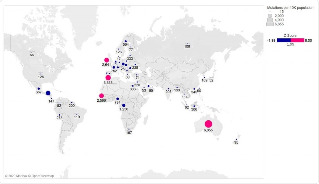Global distribution of RBD mutations