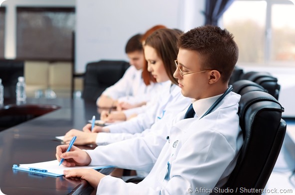 Medical workers working in conference room