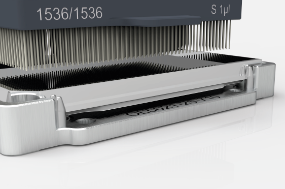 CyBio Well vario 1536 pipetting head spotting on MALDI target plate