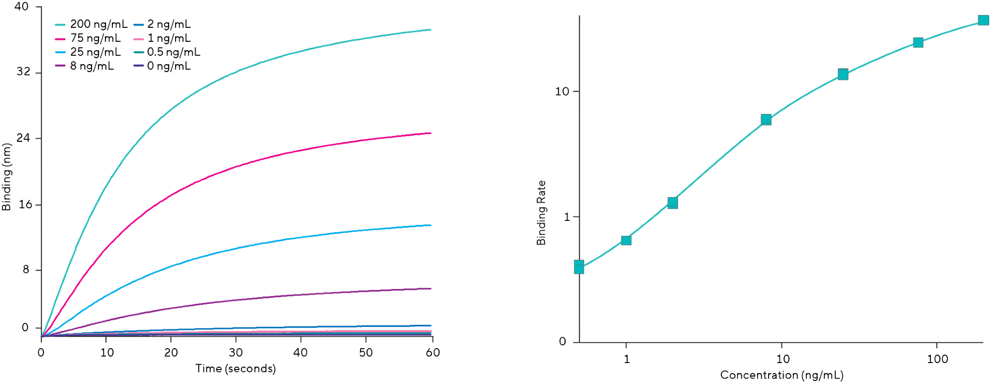 Raw data example and the resulting standard curve (n = 3) with a limit of detection of 0.5 ng/mL.