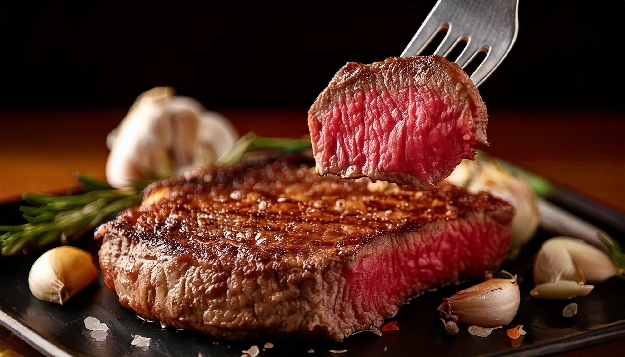 Close-up of a perfectly cooked medium-rare steal.
